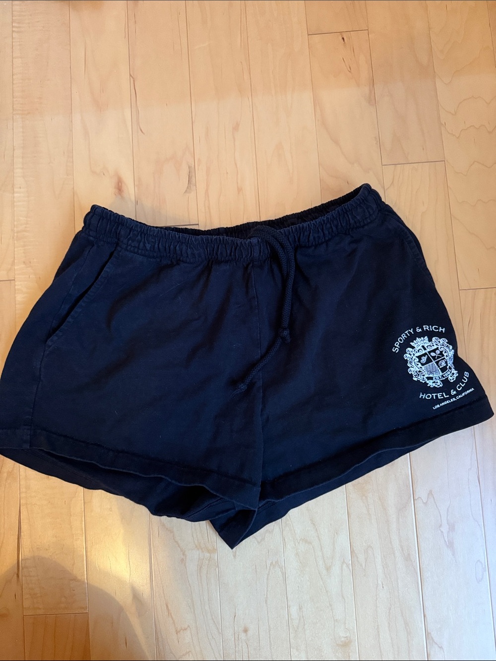 Sporty & Rich Black Women's Athletic Lounge Shorts with Crest